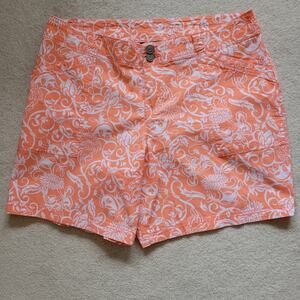 Lane Bryant Size 16 Cotton Floral Peach Shorts High Rise Pockets Flat Front